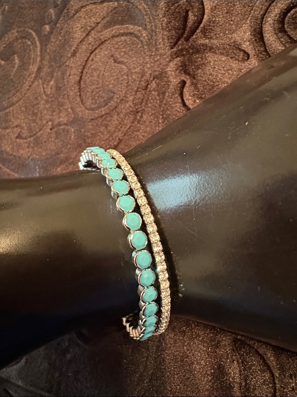 Set of Two Stacking Wrap Bracelets -Turquoise & Pave CZ Tennis Bracelets